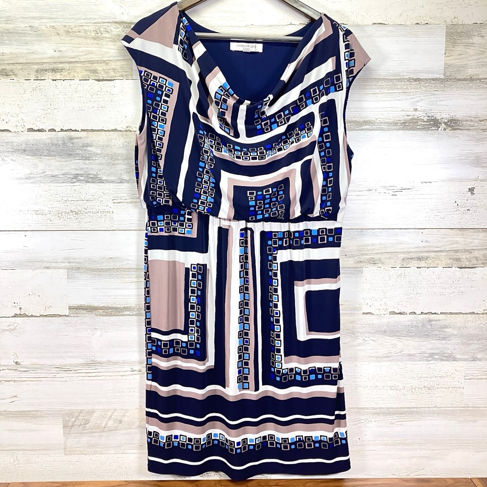 Evan Picone Womens Navy Blue Geometric‎ Blouson Sleeveless Knee Length Dress 16